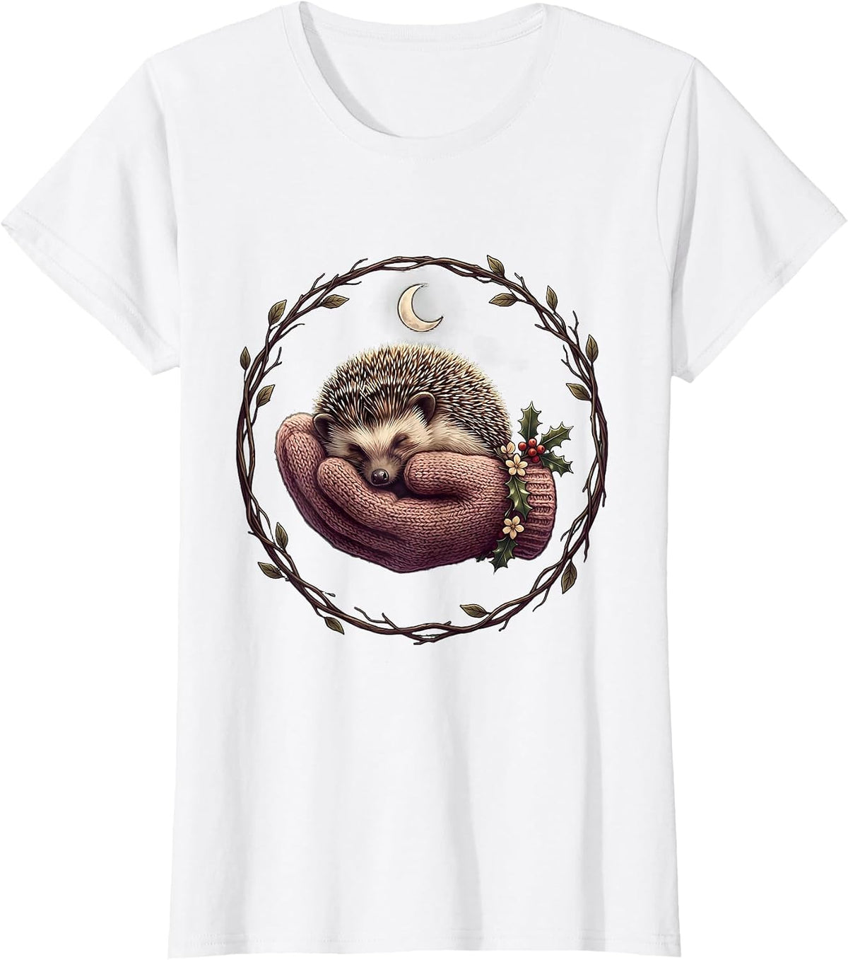Cozy Hedgehog Curled in a Warm Mitten T-Shirt - White