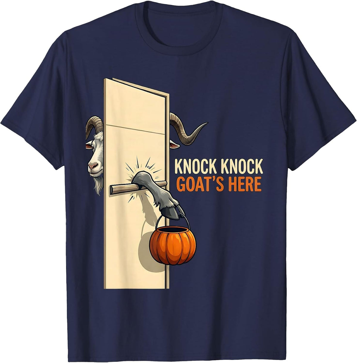Knock Knock, Goat's Here Funny Halloween Goat Lover Spooky T-Shirt - Navy Blue