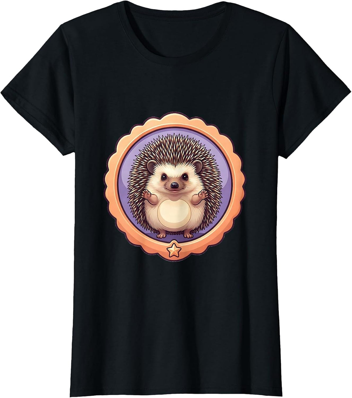 Cute Hedgehog Badge Ring Kawaii Animal Lover Gift T-Shirt - Black