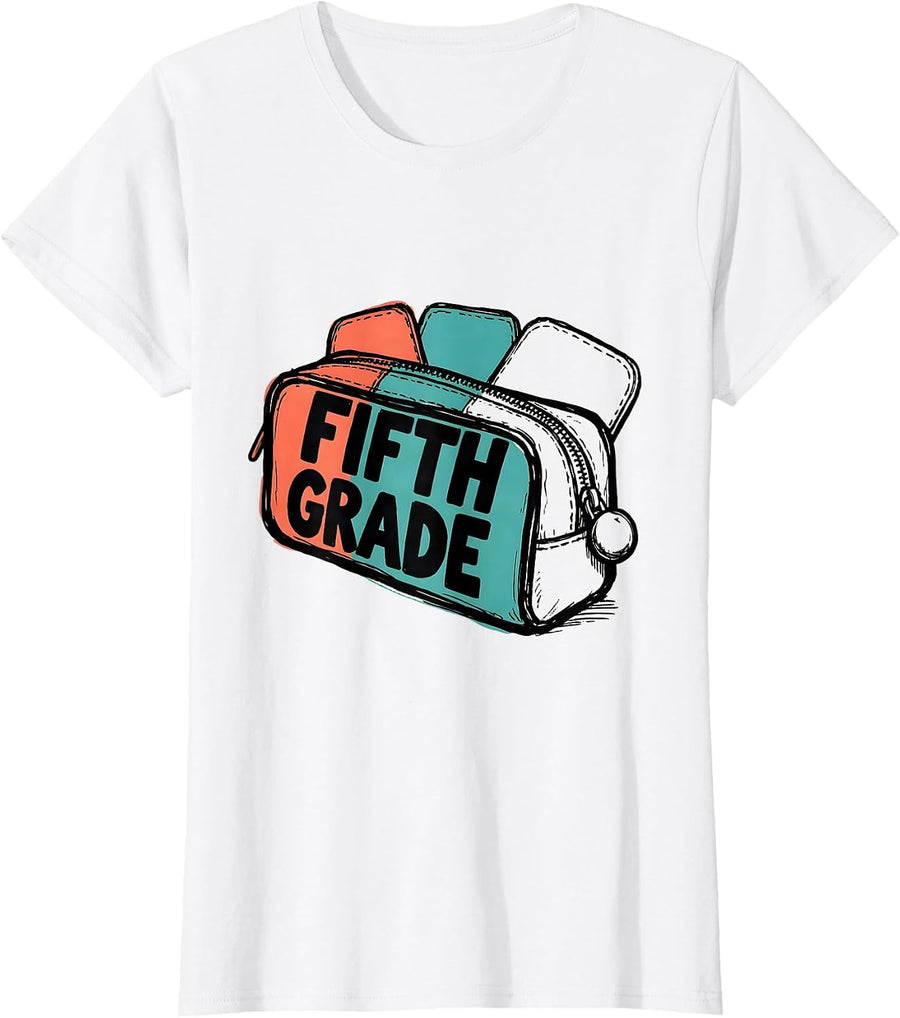 Women's Fifth Grade Cute Preppy Back To School Girl Teacher T-Shirt - White