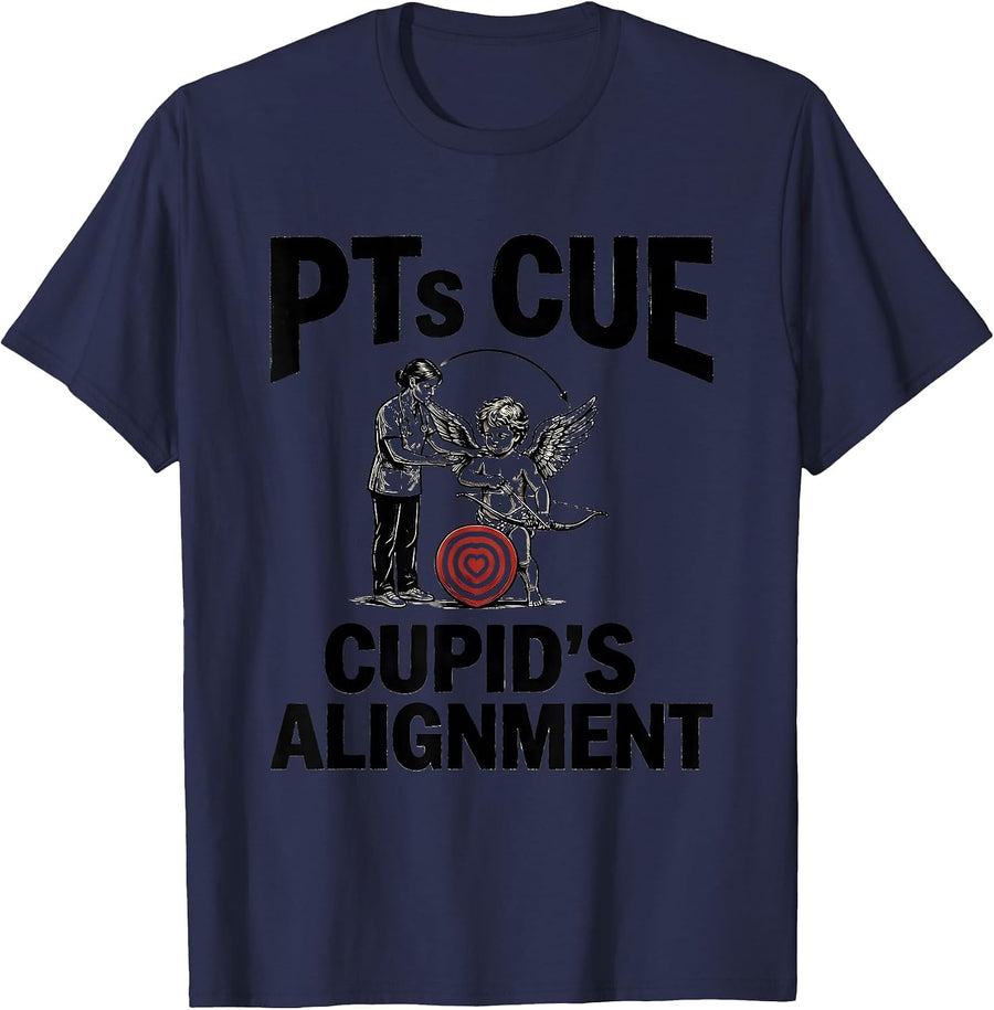 PTs Cue Cupid's Alignment Funny Physical Therapist Valentine T-Shirt - Navy Blue
