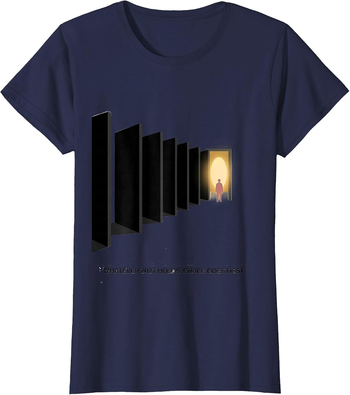 Women's Whatever 2027 Holds, Grace Goes First Faith-Filled New Year T-Shirt - Navy Blue