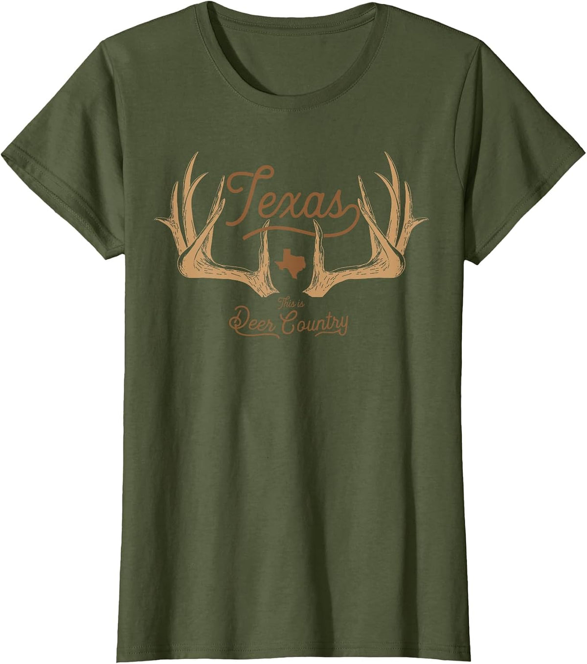 Texas Deer Country Hunting Whitetail T-Shirt - Olive Green