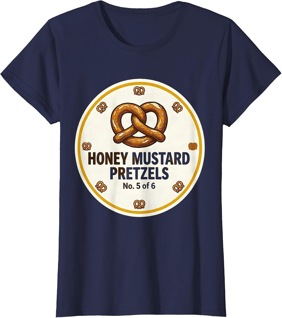 Women's Honey Mustard Pretzels No. 5 of 6 Group Halloween Costume T-Shirt - Navy Blue