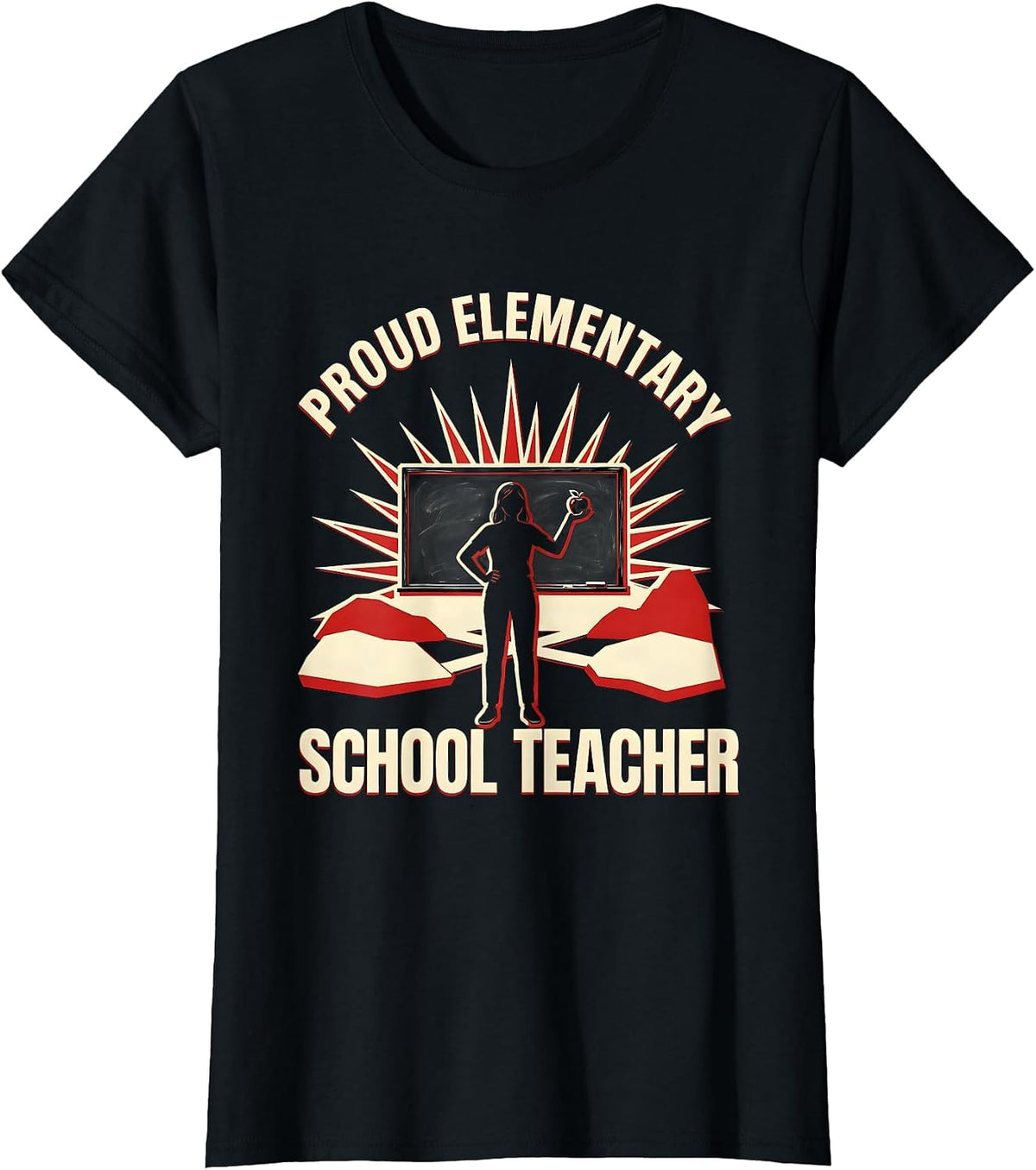 Women's Proud Elementary School Teacher Graphic Design T-Shirt - Black