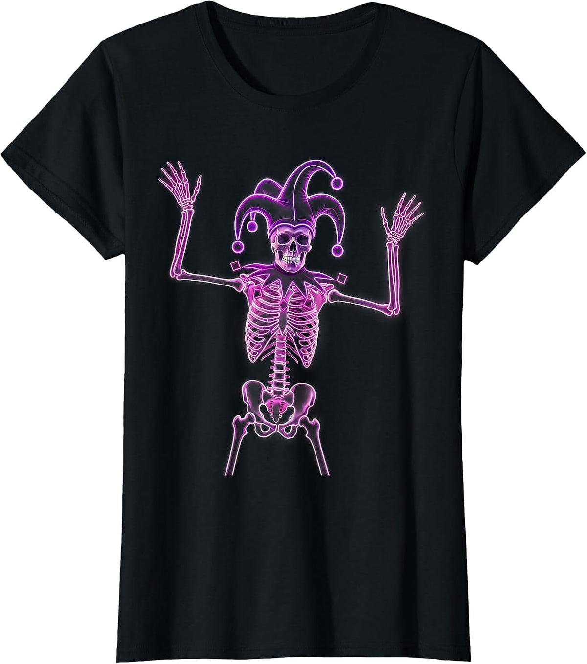 Mardi Gras Dancing Skeleton Jester Hat Design T-Shirt - Black