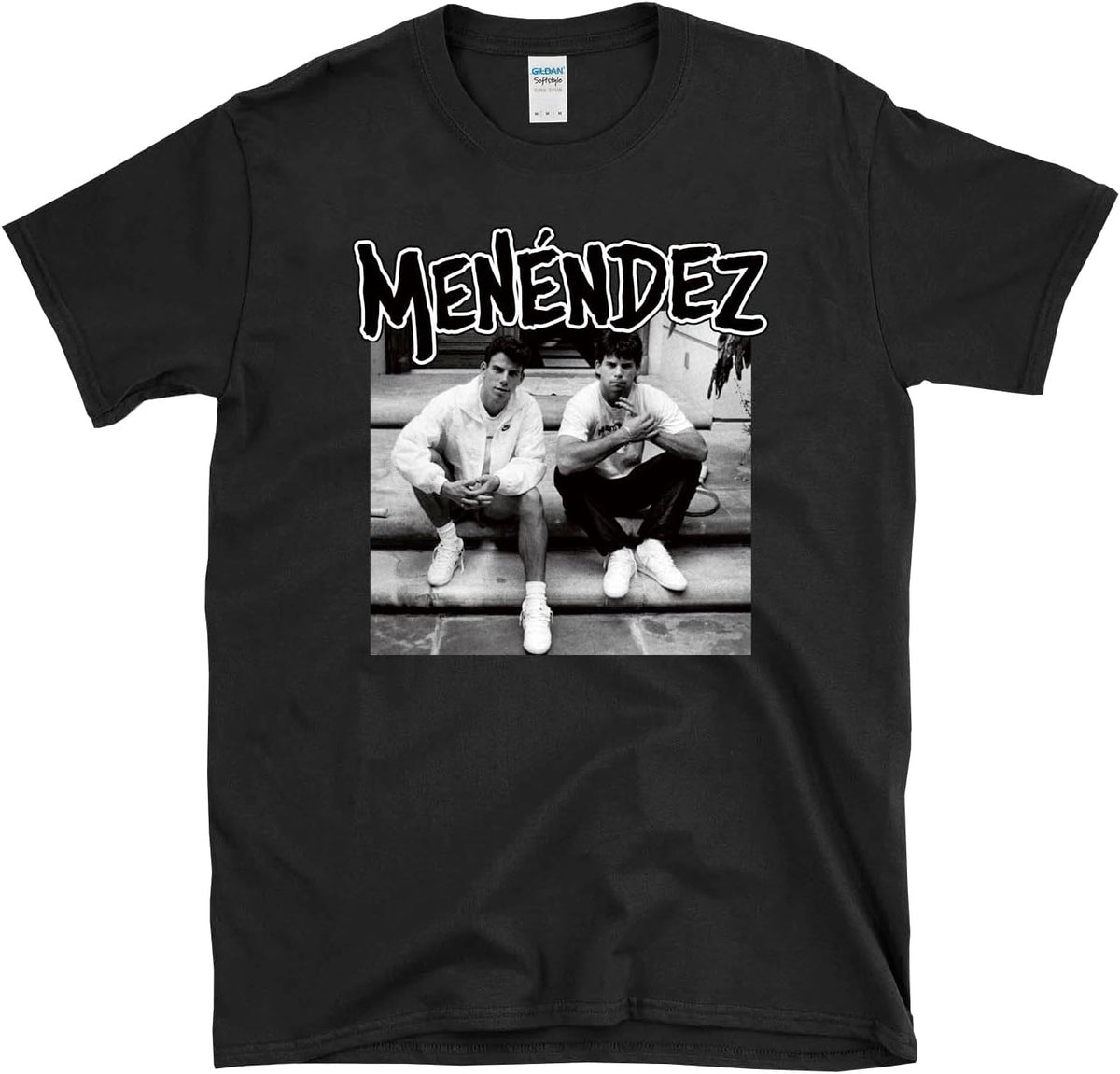 Menendez - True Crime Brothers Punk Music 80s Album Cover Parody T-Shirt - Black