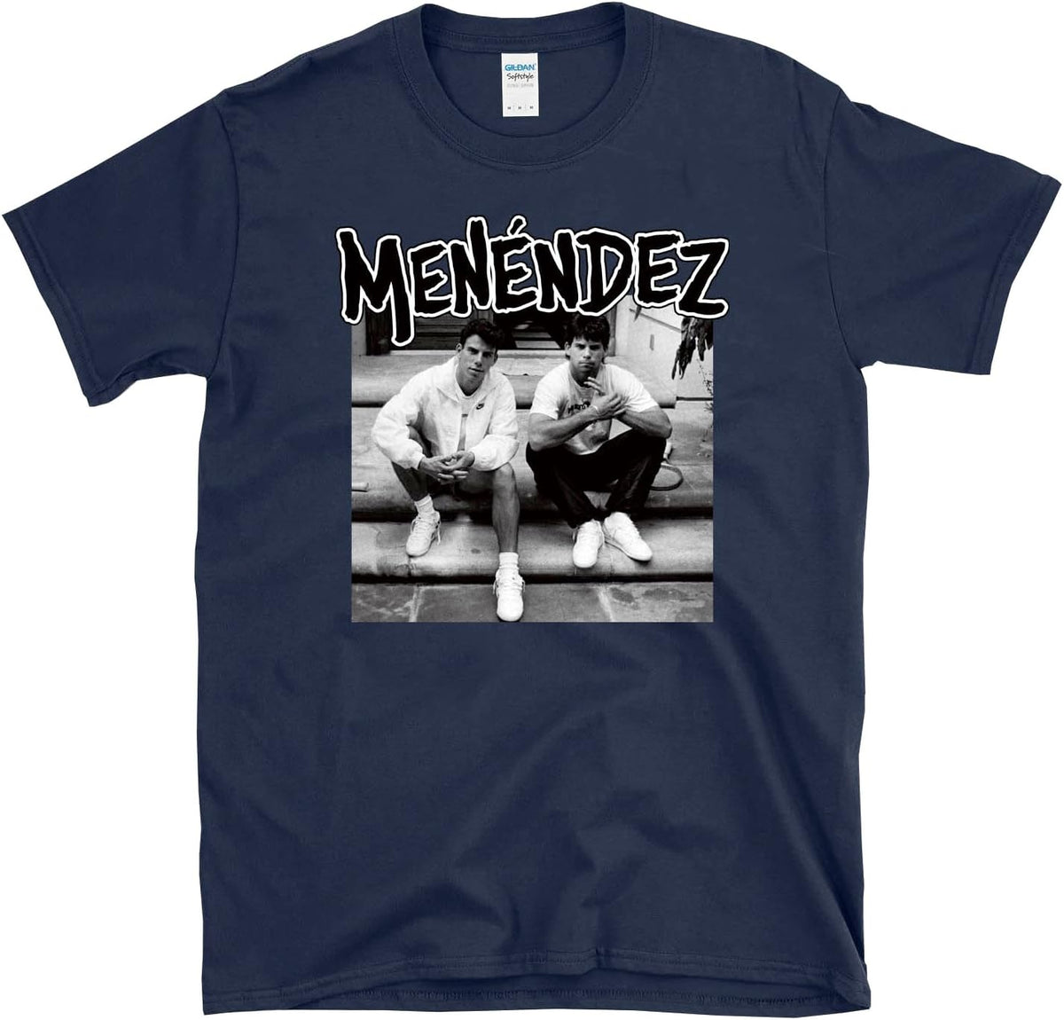 Menendez - True Crime Brothers Punk Music 80s Album Cover Parody T-Shirt - Navy