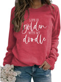 Life Is Golden With My Doodle Sweatshirt For Women Doodle Mom Crewneck Pullover Dog Lover Long Sleeve Shirts - Red