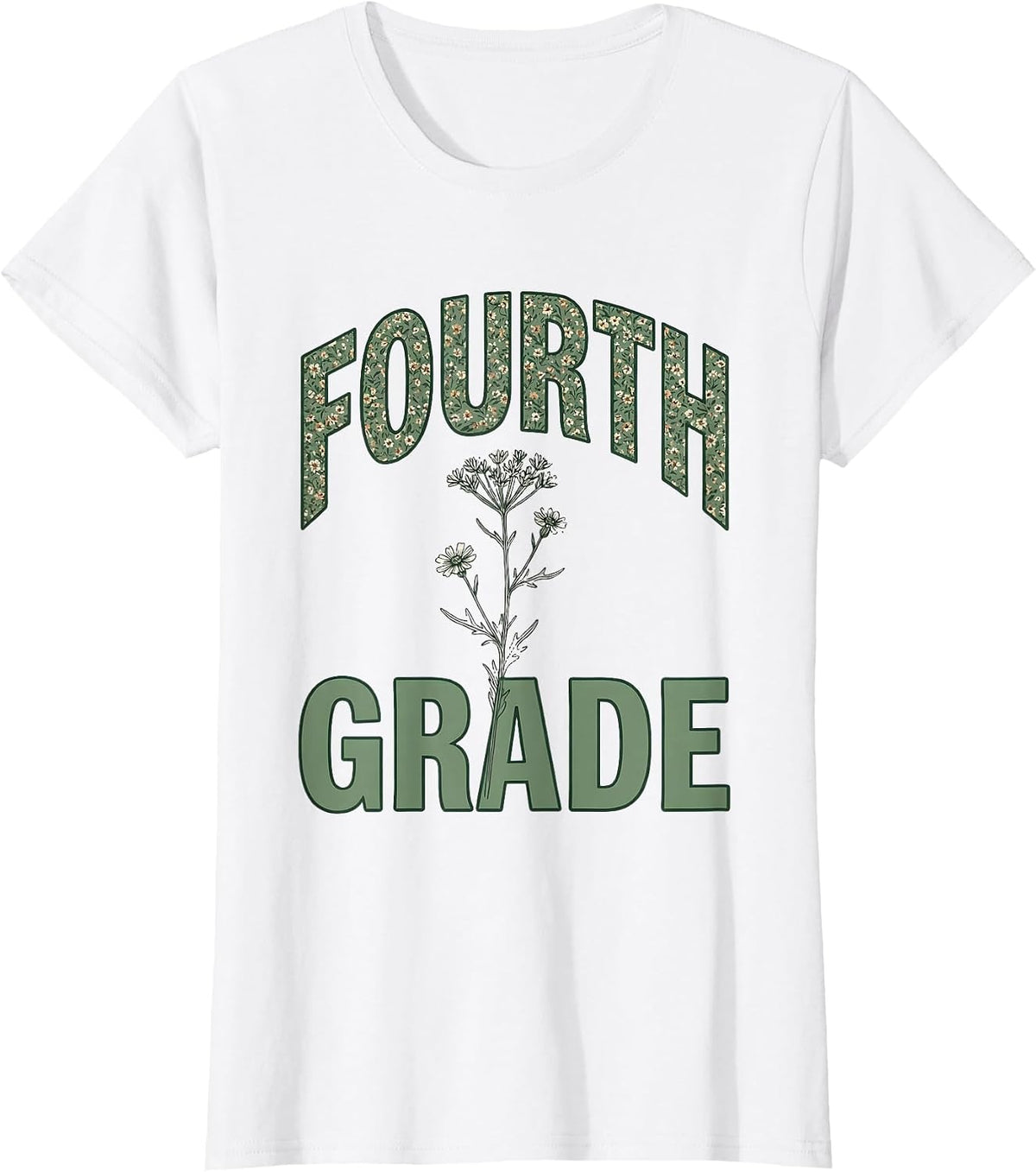 Women's Fourth Grade Boho Minimalist Teacher Wildflower Back T-Shirt - White