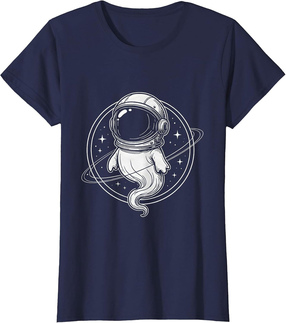 Women's Ghost Astronaut in Space Vintage Illustration T-Shirt - Navy Blue