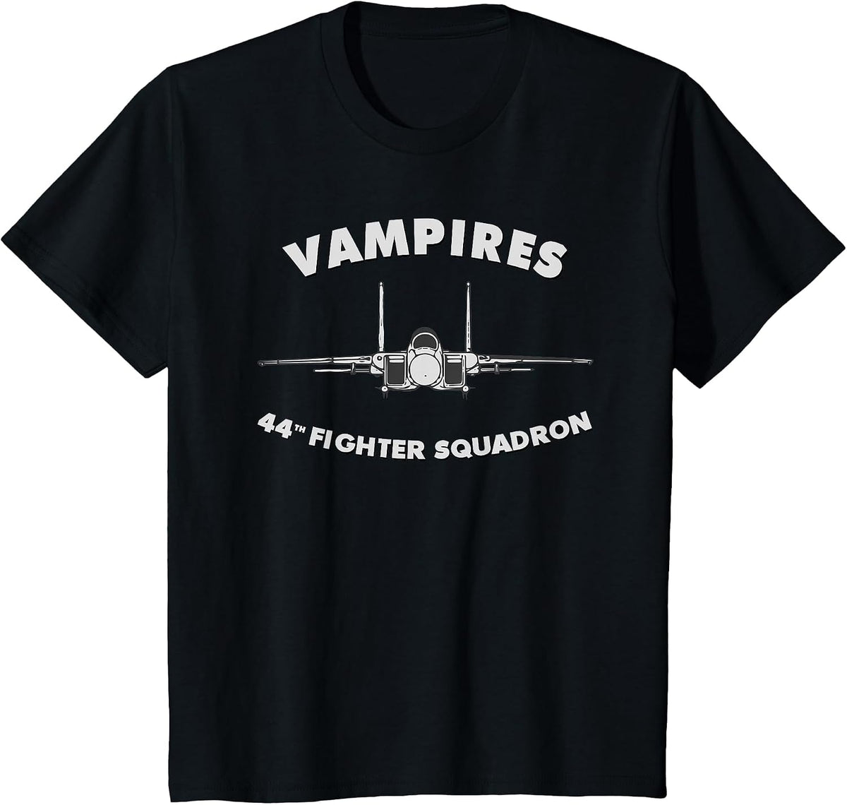 44th Fighter Squadron Vampires F-15 Eagle Jet Fighter Tee T-Shirt - Black