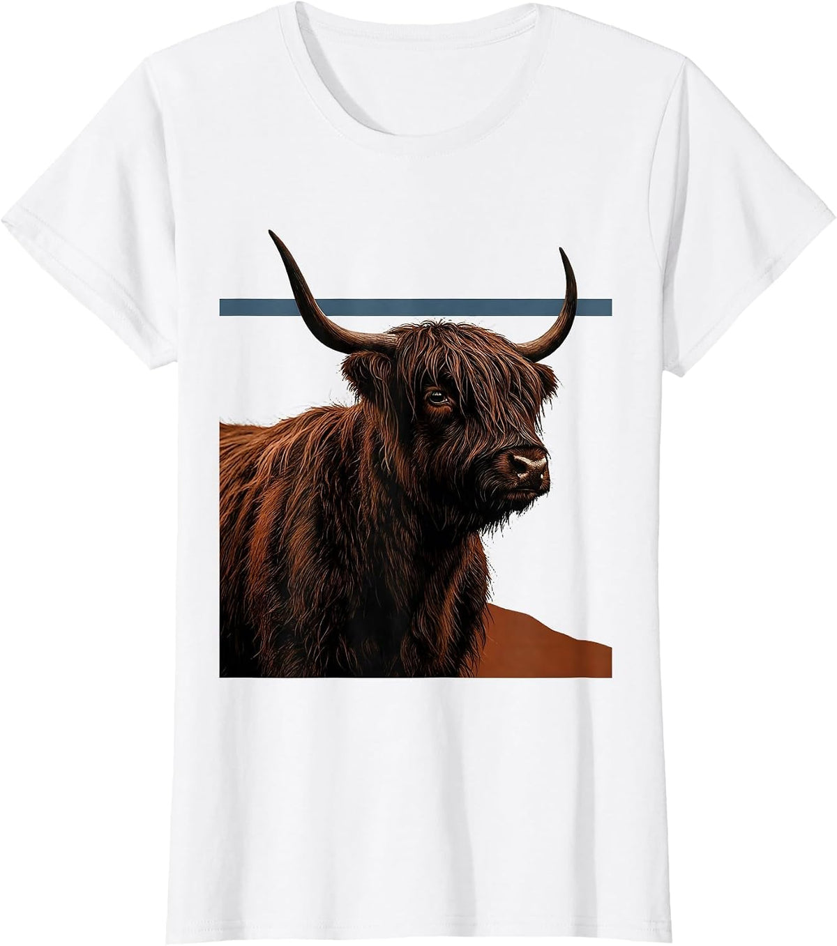 Women's Highland Cow Shaggy Back Flat Graphic Cute Scottish Humor T-Shirt - White