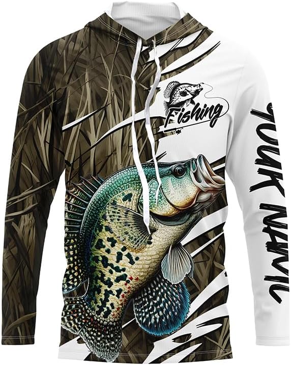 Crappie Fishing Custom Camo Long Sleeve Fishing Shirts, Crappie Fishing Tournament Apparel - Long Sleeves Hooded Upf