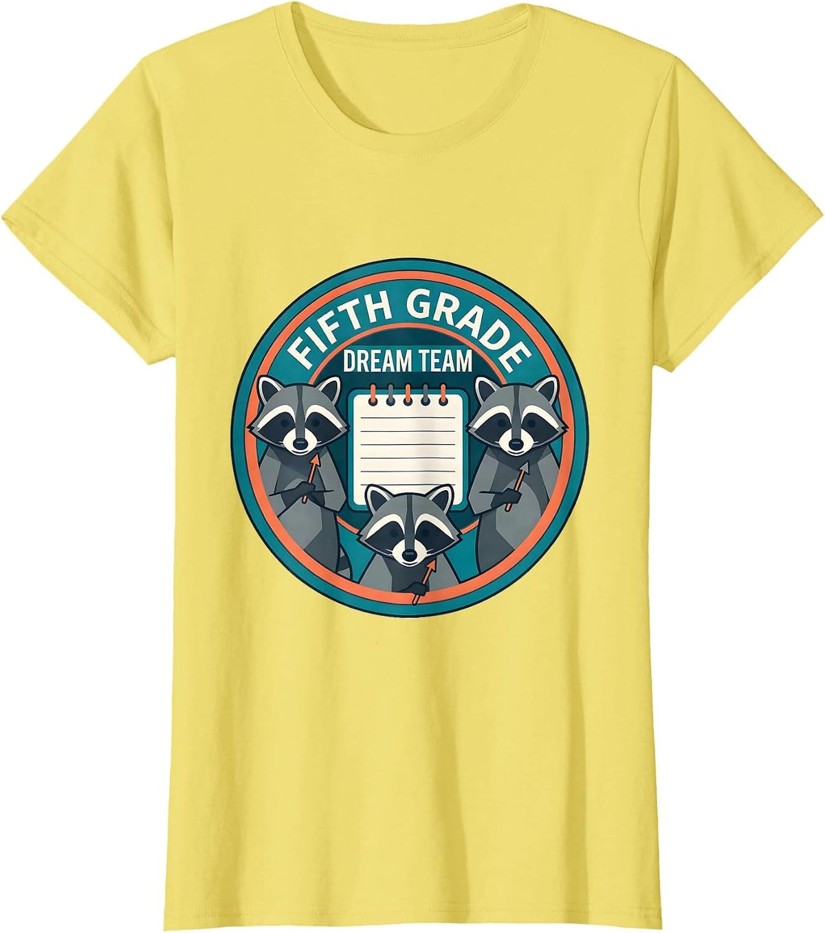 Women's Fifth Grade Dream Team Back to School Raccoon Teacher Staff T-Shirt - Lemon Yellow
