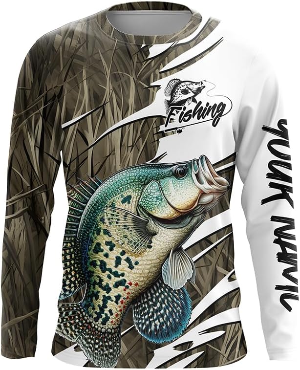 Crappie Fishing Custom Camo Long Sleeve Fishing Shirts, Crappie Fishing Tournament Apparel - Long Sleeves Upf