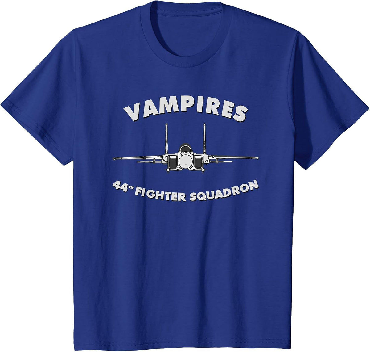44th Fighter Squadron Vampires F-15 Eagle Jet Fighter Tee T-Shirt - Royal Blue