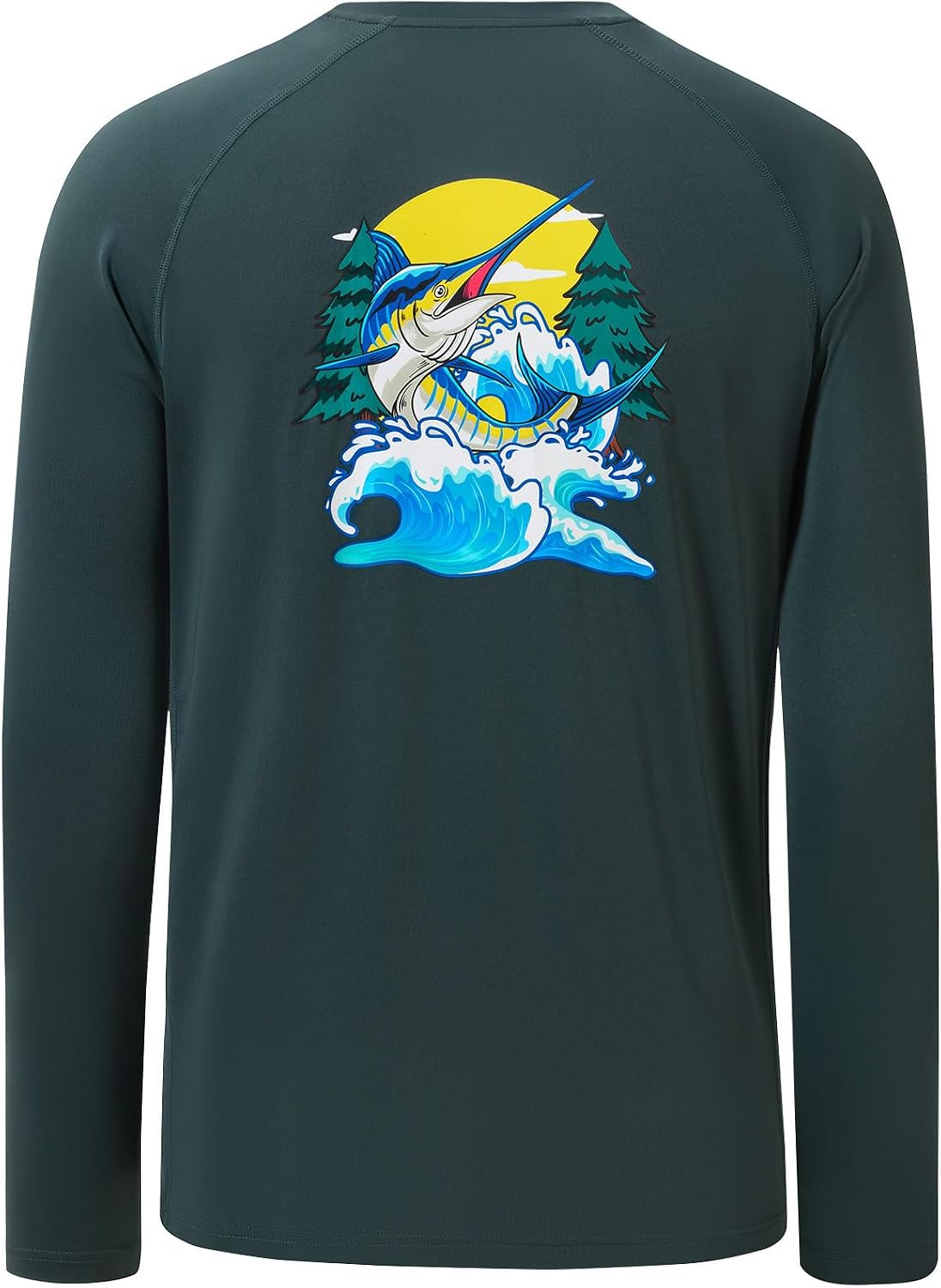BASSDASH Men’s Fish Graphic UPF 50+ Long Sleeve Fishing Shirts Sun Protection Breathable Moisture Wicking T-Shirt - Slate