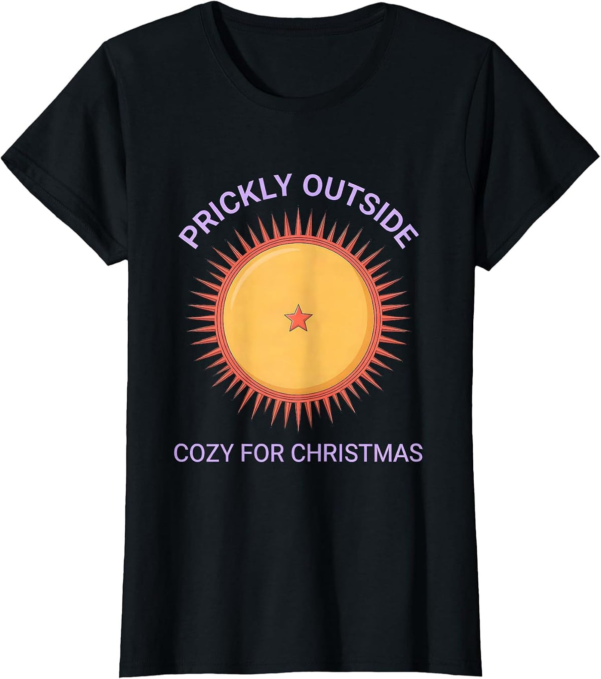Women's Prickly Outside, Cozy For Christmas Cute Hedgehog Christmas T-Shirt - Black