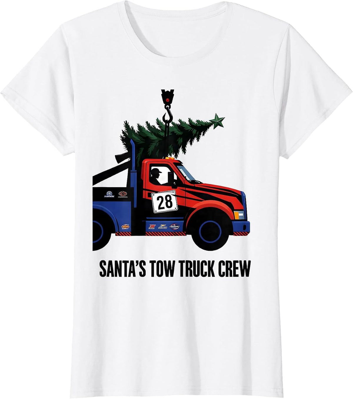 Santa's Tow Truck Crew Racing Livery Christmas Truck Kids T-Shirt - White