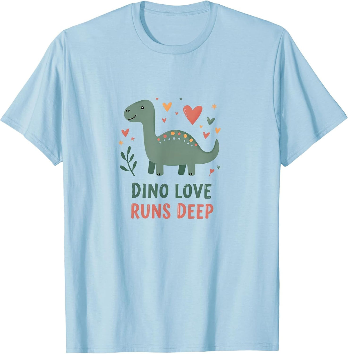 Dino Love Runs Deep Cute Dinosaur Design T-Shirt - Baby Blue