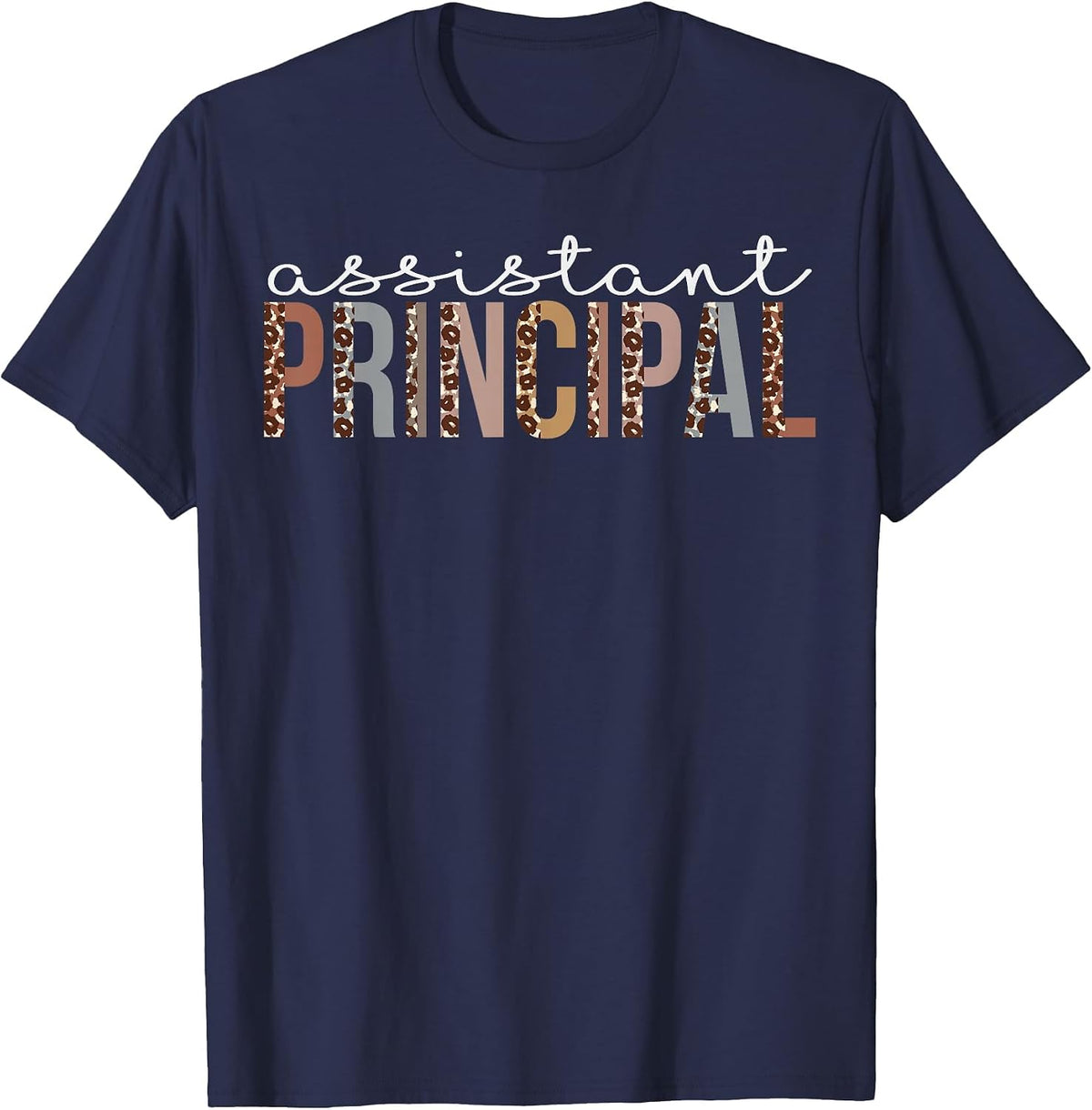 Assistant Principal Leopard Appreciation for Women for Work T-Shirt - Navy Blue