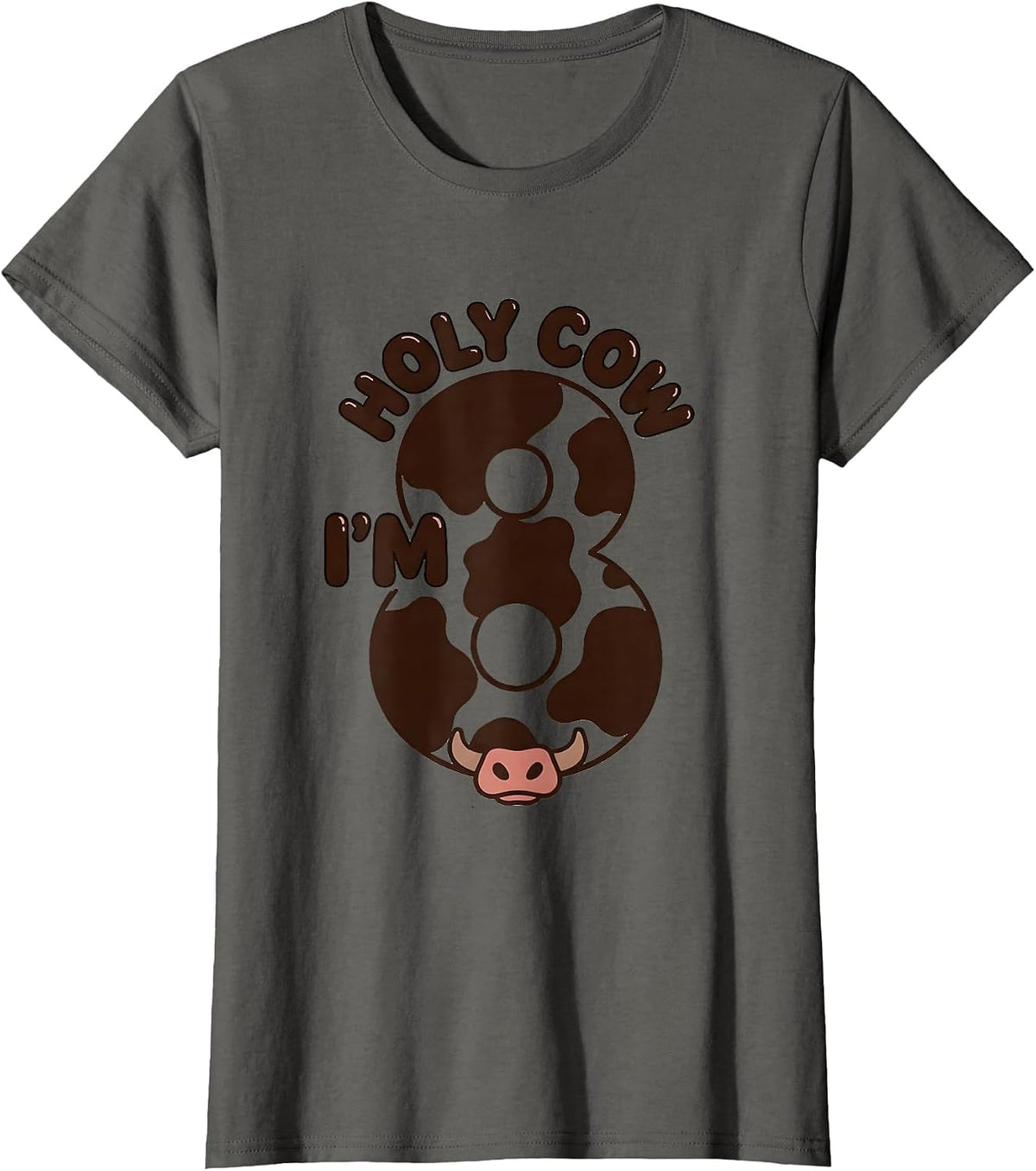 Women's Holy Cow I'm Eight Cute Highland Cow Birthday Girl Farm Mom T-Shirt - Asphalt Grey