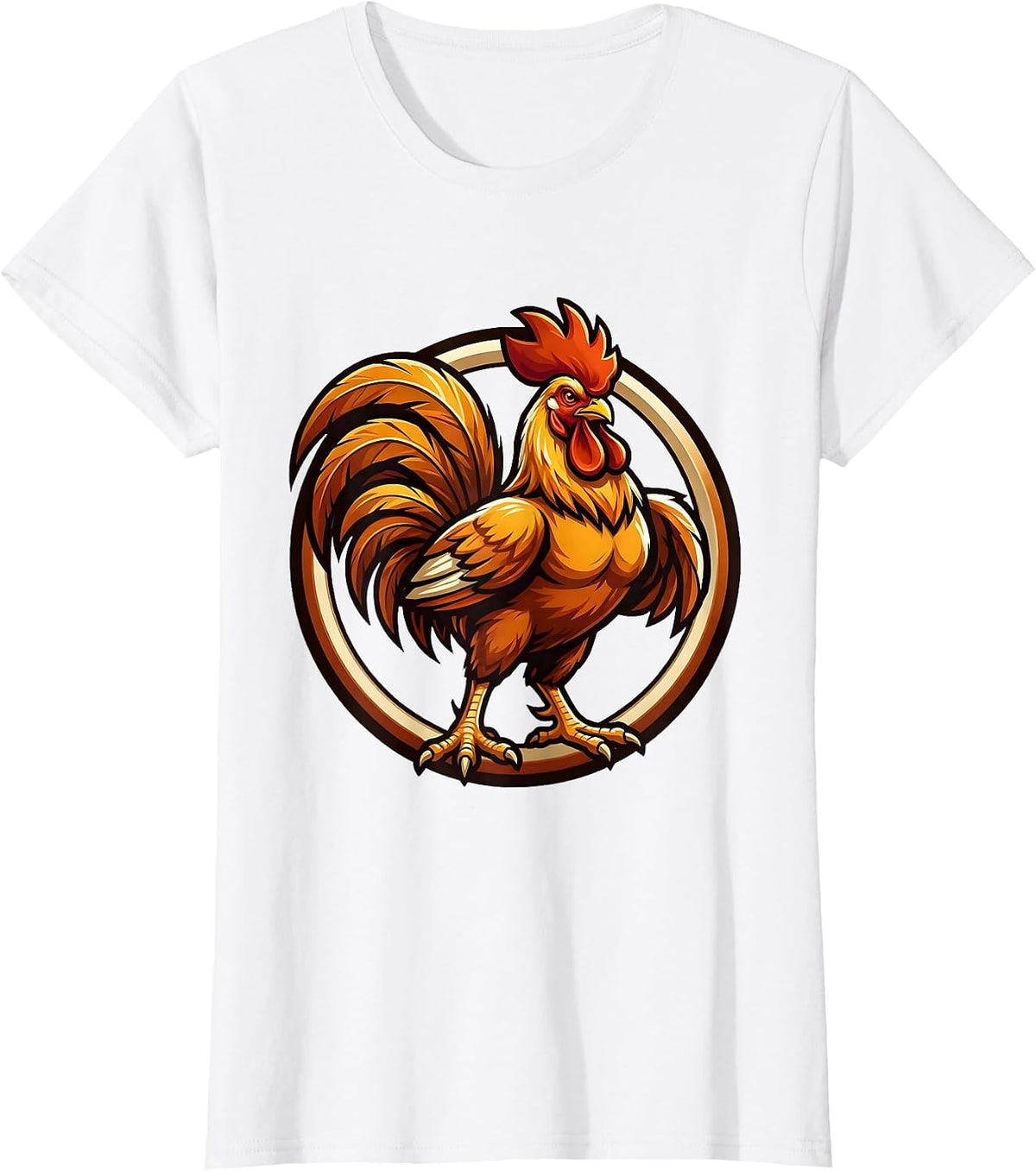 Proud Rooster Strutting Puffed Feathers Chicken Art T-Shirt - White