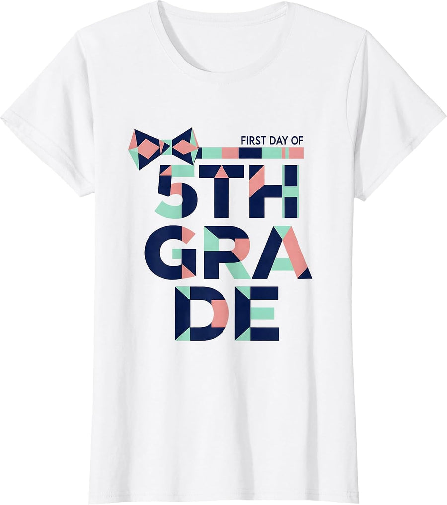 Women's First Day Of 5th Grade Coquette Bow Back To School Girl T-Shirt - White