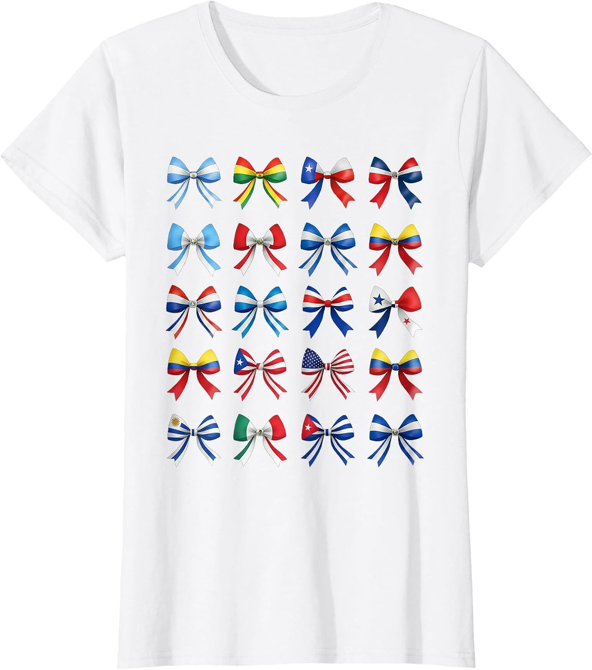 Hispanic Heritage Month Countries Flags Maestra Coquette Bow T-Shirt - White