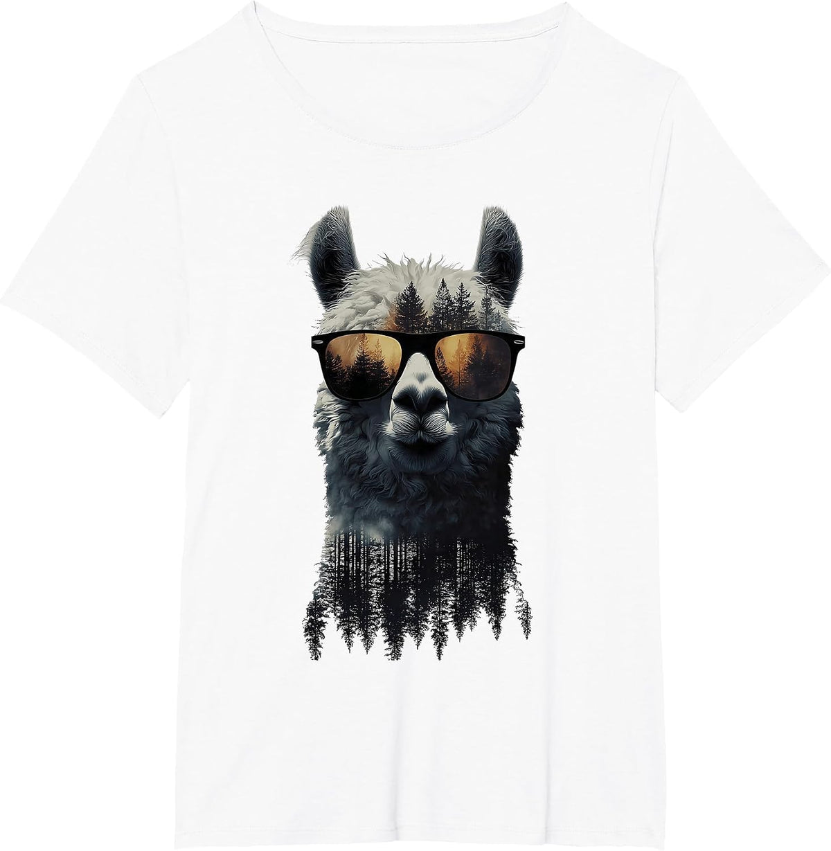 Funny Alpaca Llama with Sunglasses Animal Graphic T-Shirt - White