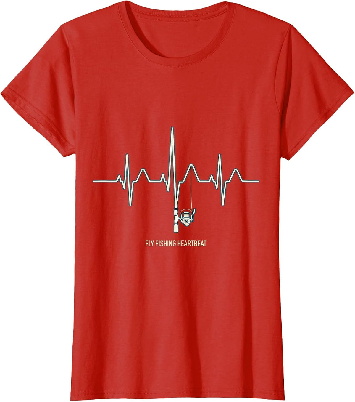 Fly Fishing Heartbeat EKG Pulse Rod and Reel Hobbyist Gift T-Shirt - Red