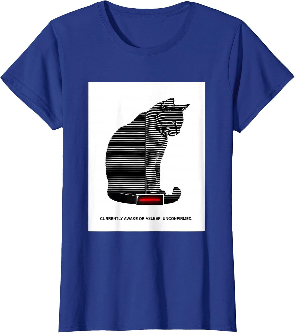 Women's Currently Awake Or Asleep Unconfirmed Quantum Physics Humor T-Shirt - Royal Blue