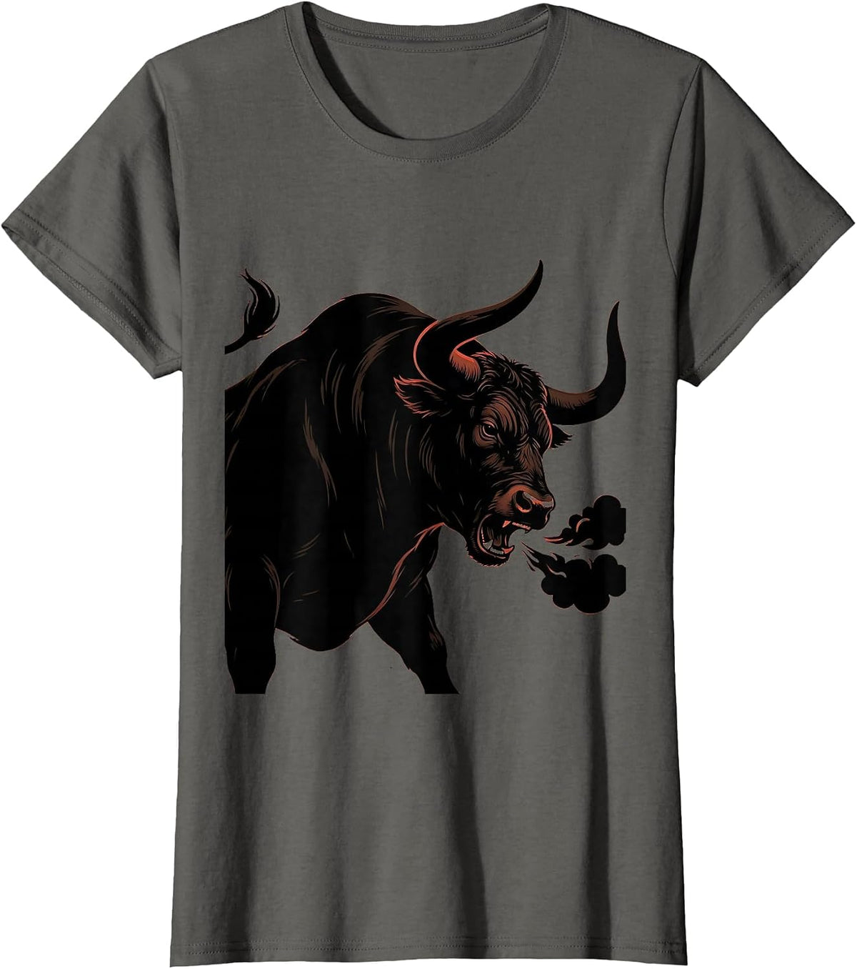 Women's Fierce Rodeo Bull Snorting Flared Nostrils Design T-Shirt - Asphalt Grey