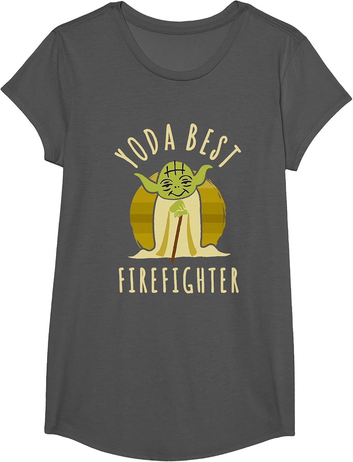 Star Wars Classic Yoda Best Firefighter Vintage Chibi Yoda T-Shirt - Girls Asphalt Grey
