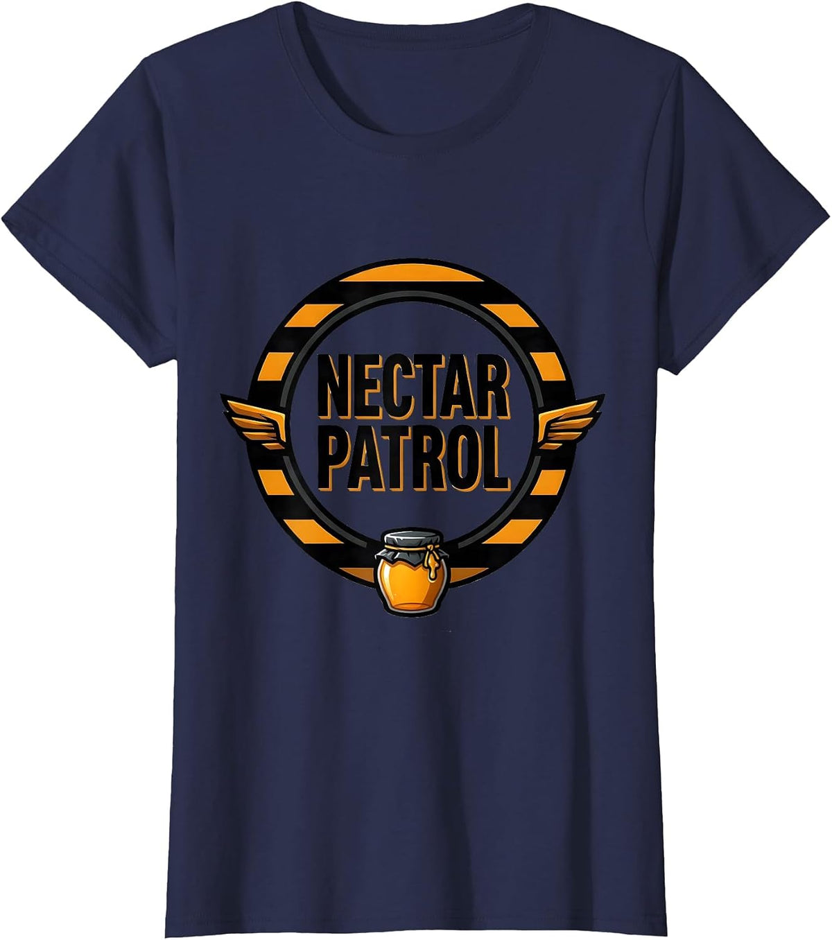Women's Nectar Patrol Playful Halloween Bee Honey Jar Costume Humor T-Shirt - Navy Blue