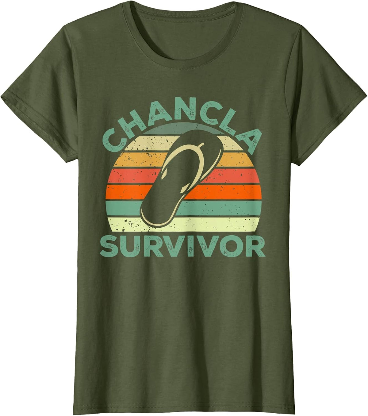 Chancla Survivor Bilingual Funny Spanish T-Shirt - Olive Green