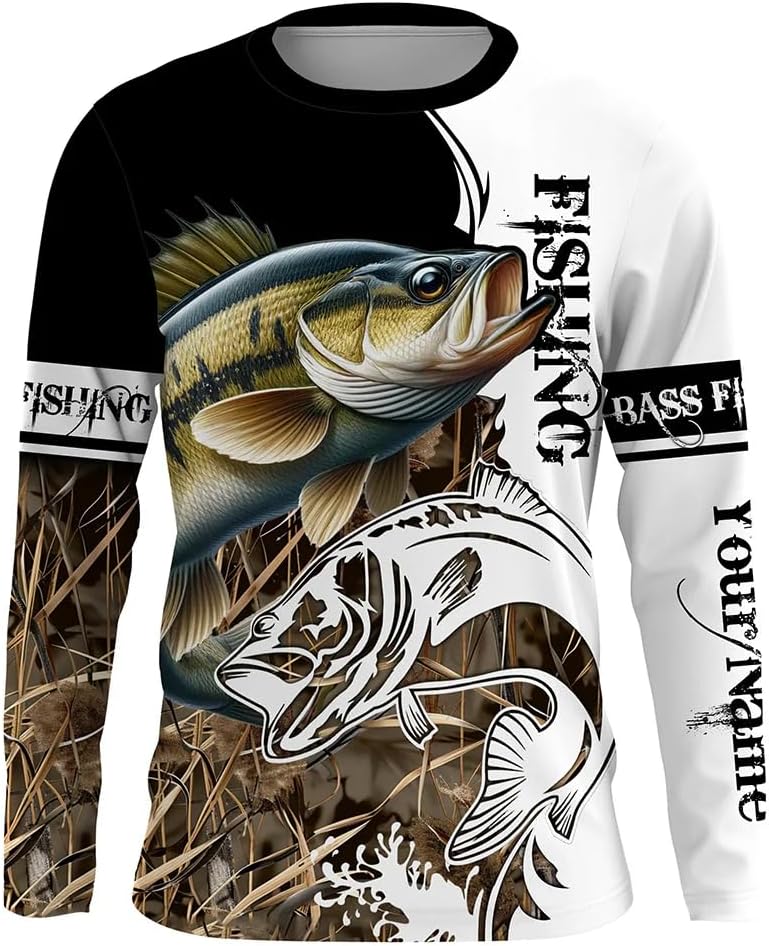 Custom Smallmouth Bass Fishing Long Sleeve Tournament Fishing Shirts, Sun Protection Smallmouth Fishing Jerseys - Style 1