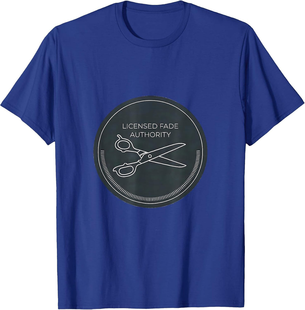 Men's Licensed Fade Authority Minimalist Barber Humor Gift T-Shirt - Royal Blue