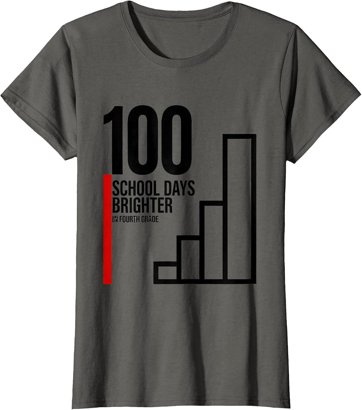Women's 100 School Days Brighter In Fourth Grade Retro T-Shirt - Asphalt Grey