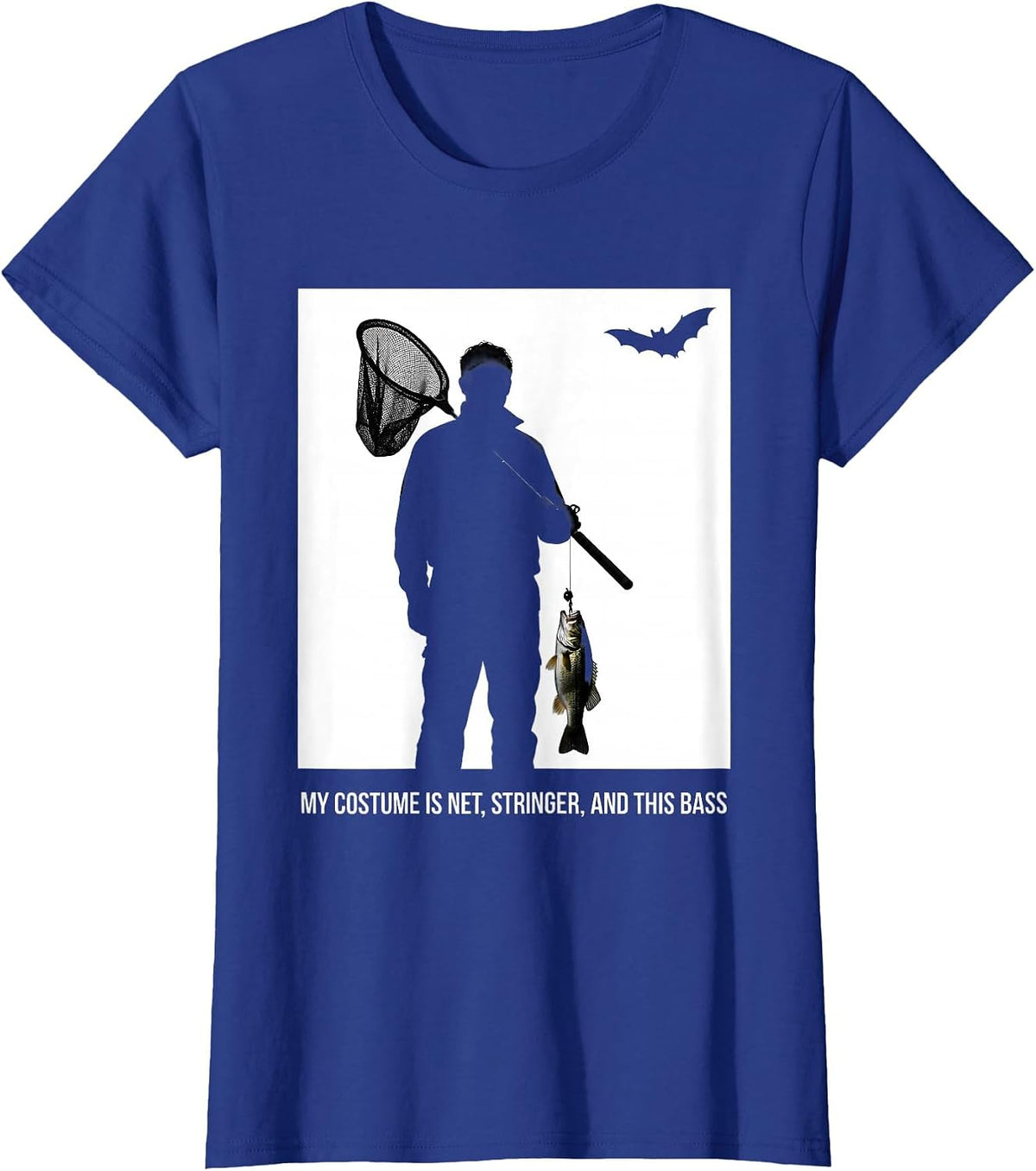 Women's My Costume Is Net, Stringer, And This Bass Halloween Fishing T-Shirt - Royal Blue