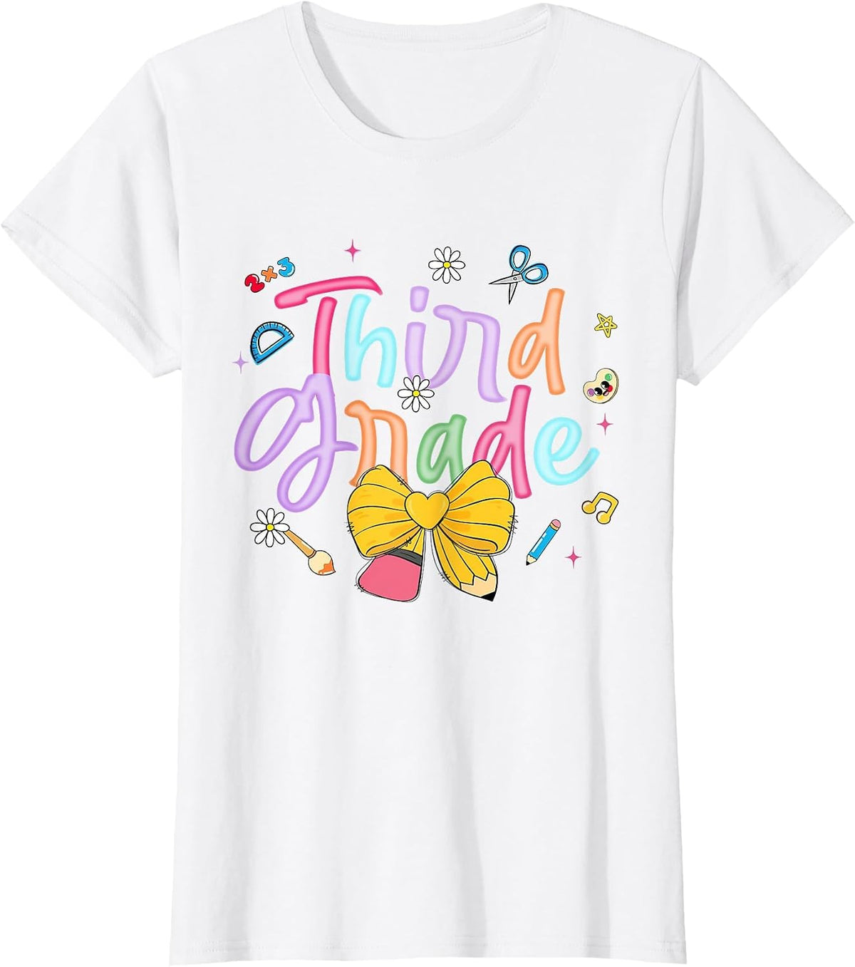 First Day of Third Grade Coquette Bow Pencil Teacher Student T-Shirt - White