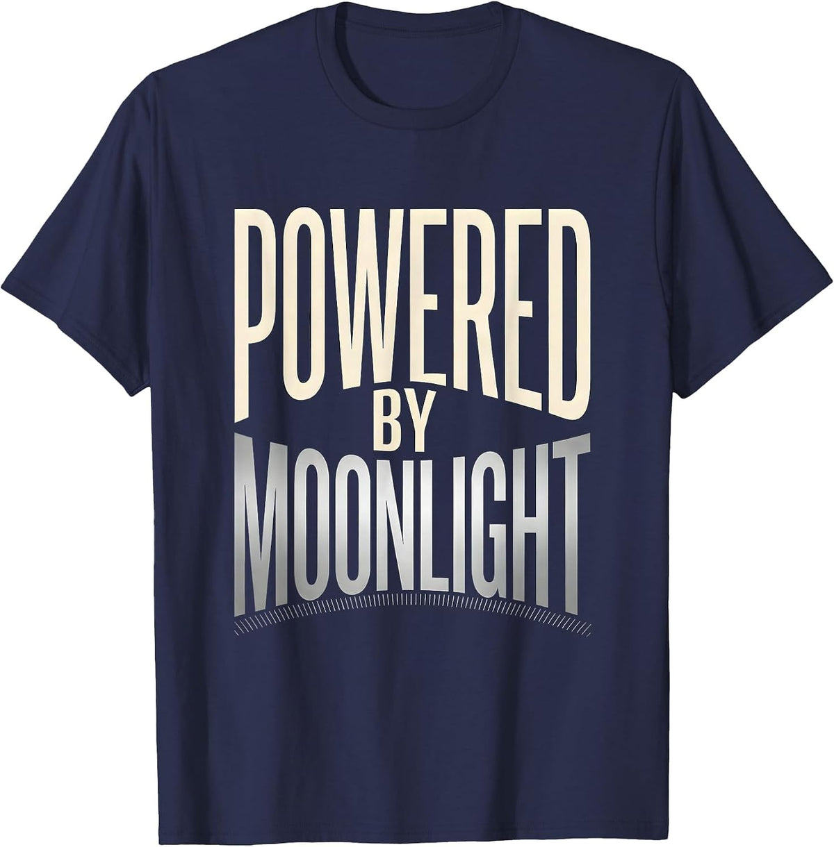 Powered By Moonlight Celestial Astronomy Lunar Cycle Boho T-Shirt - Navy Blue