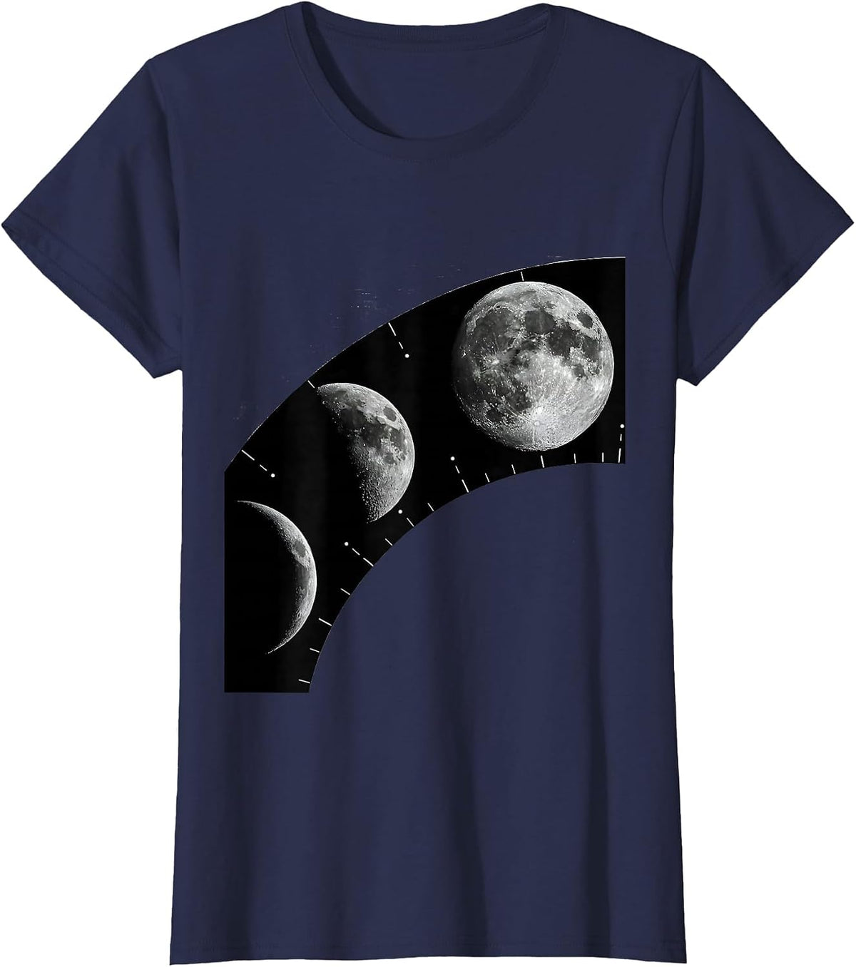 Women's Lunar Phase Arc Monochromatic Astronomy Enthusiast Graphic T-Shirt - Navy Blue
