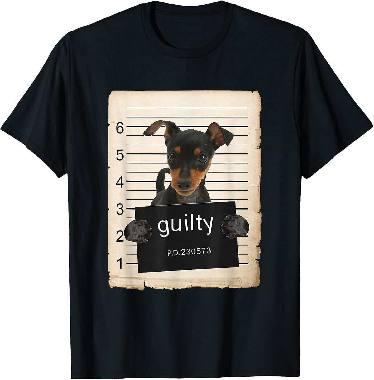 Miniature Doberman Pinscher Dog Mug Shot Bad Dog T-Shirt - Black