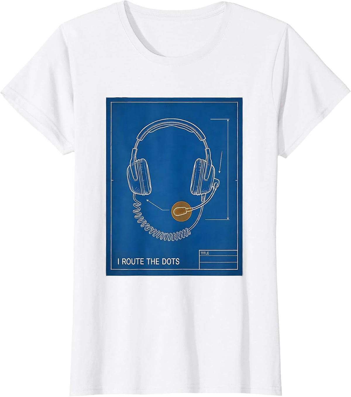 I Route The Dots Technical Blueprint 911 Dispatcher Tribute T-Shirt - White