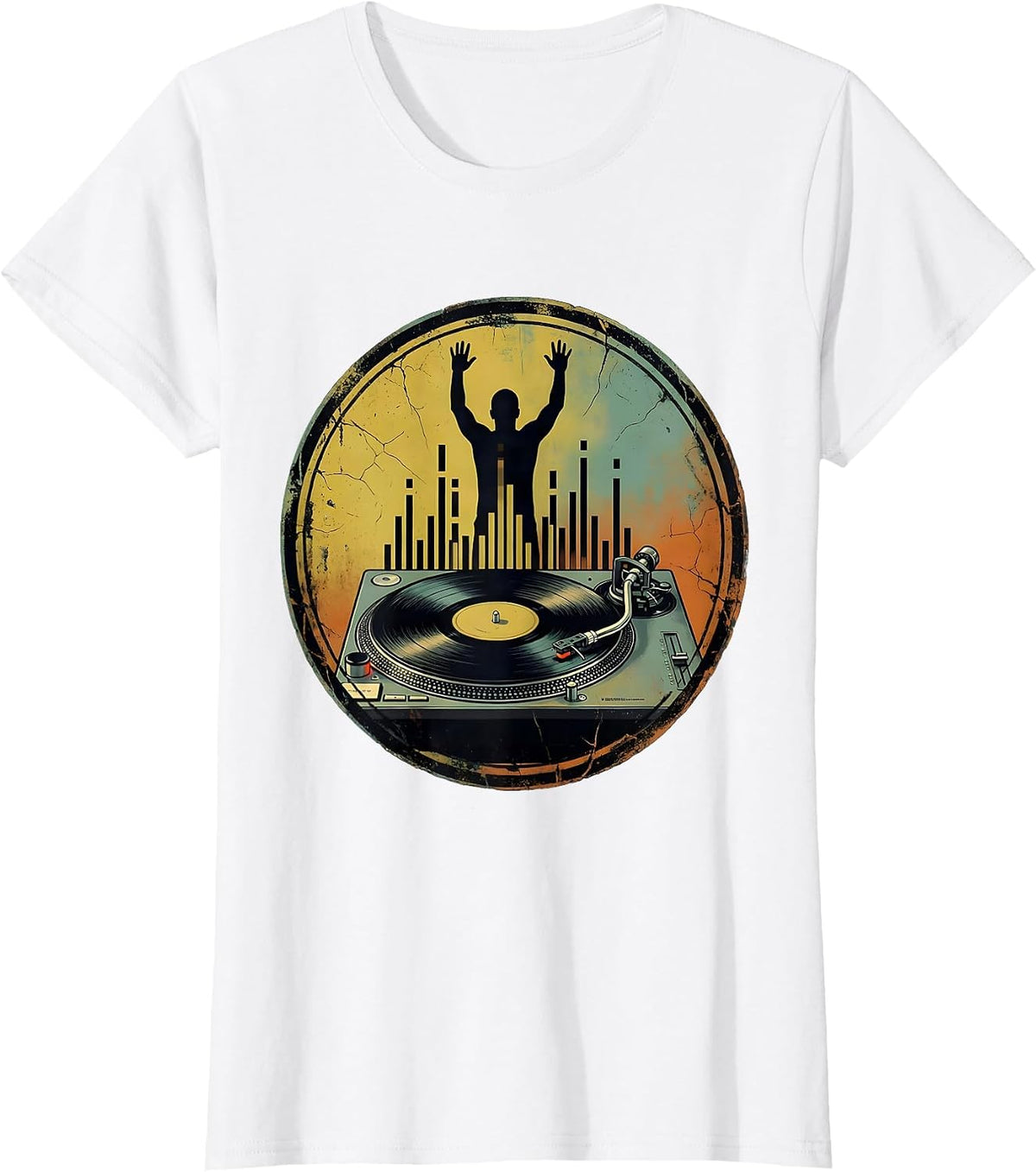 Women's Sealed Vintage Turntable Hip Hop Retro Streetwear T-Shirt - White