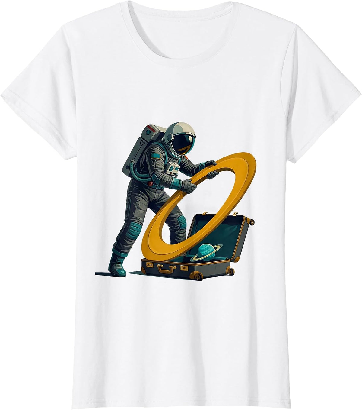 Women's Suited Astronaut Orbit Humor Midcentury Modern Space Lover T-Shirt - White