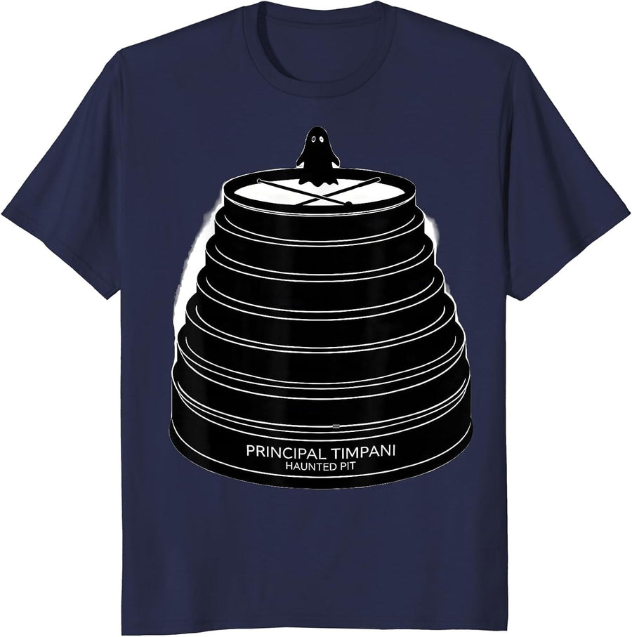 Principal Timpani Haunted Pit Funny Music Teacher Halloween T-Shirt - Navy Blue