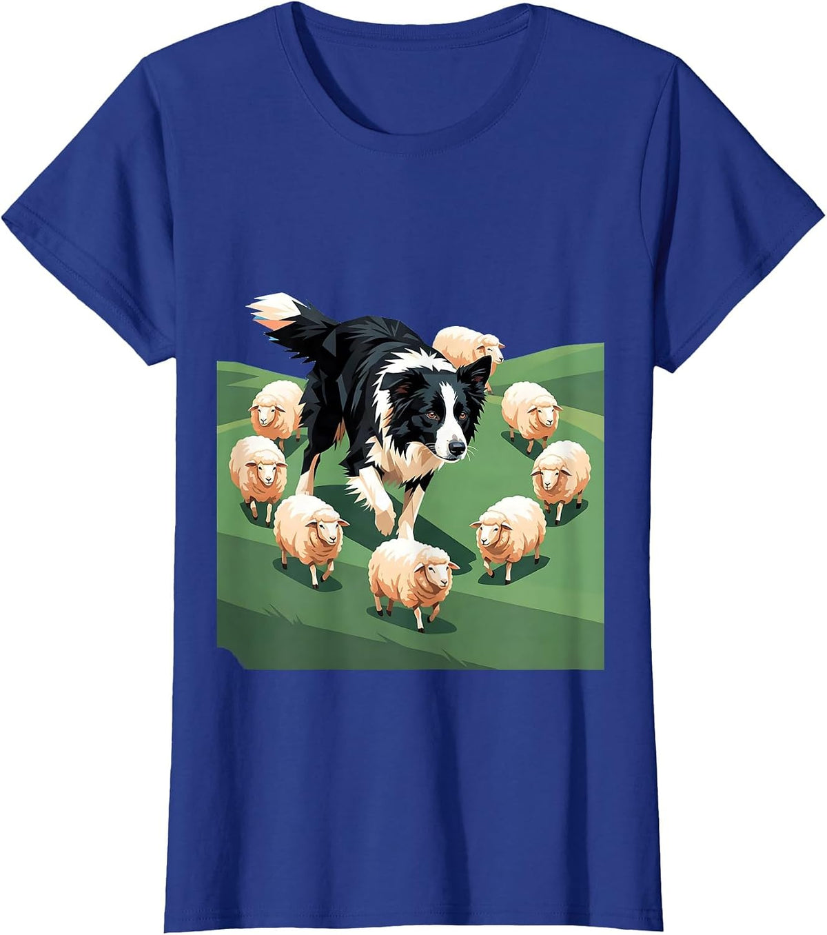 Women's Border Collie Herding Sheep Graphic Design T-Shirt - Royal Blue